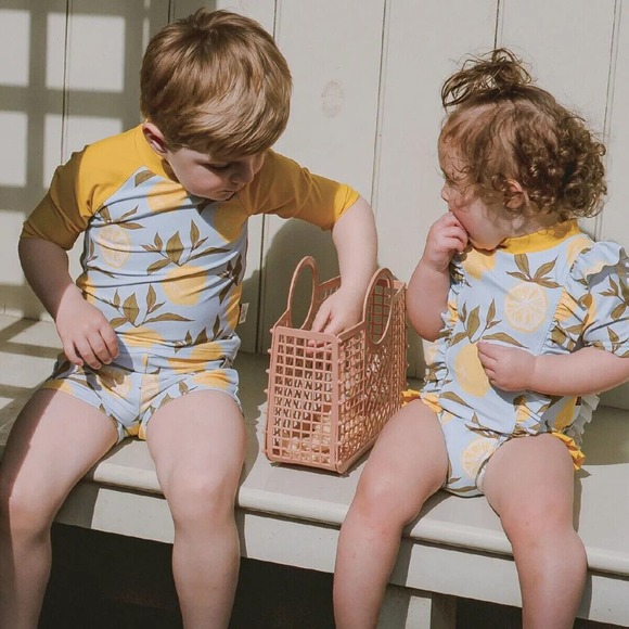 Milkbarn Short Sleeve Zipper Top And Swim Trunks Set -- Lemon NWT - Picture 3 of 4